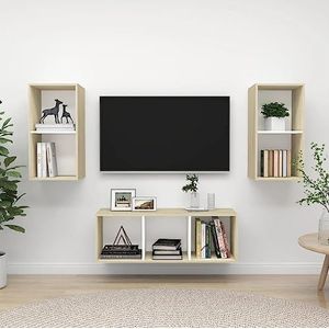 3-delige tv-kast set wit en sonoma eiken ontworpen hout