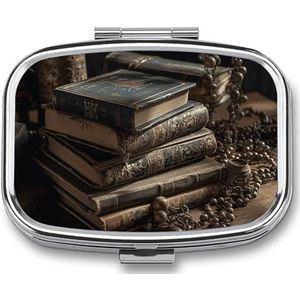 Pillendoos, schattig, vierkant, 2 vakken, decoratieve tas, portemonnee, draagbaar, mini-reis-medicijntablet, vitamine-, visoliehouder, organizer, pillendoosje