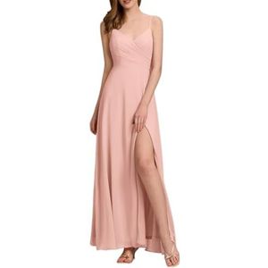 Chiffon bruidsmeisjesjurken voor dames, voor bruiloft, ruches avondgalajurken, cocktailjurken, grote maten, roze, 32