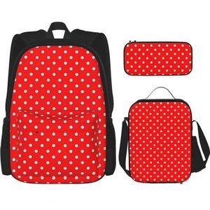 YsoLda Rugzakset, schooltas, boekentas, rugzak, 3-delige set met lunchtas, etui, rood en wit stippen bedrukt, zoals afgebeeld, Eén maat