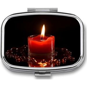 Hartvormige Kaars Gedrukt Draagbare Pil Container Reizen Pil Gevallen Met Spiegel 2 Compartiment Geneeskunde Doos Decoratieve Metalen Geneeskunde Voor Pocket Purse Reizen Dagelijks