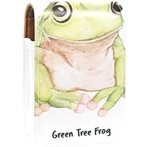 Aquarel Groene Boom Kikker-01 Draagbare Lipstick Case voor Reizen, Mini Lipstick Opbergdoos met Spiegel voor Vrouwen Dames, Lederen Cosmetische Pouch, Meerkleurig, 9.5x2x7 cm/3.7x0.8x2.7 in