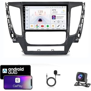 9 Inch Autoradio Compatibel voor Mitsubishi Pajero Sport 2016-2018 met GPS Navigatie CarPlay Android Auto Acht-Core 4G Bluetooth WiFi MirrorLink Stuurwiel Afstandsbediening(T5 8 Core 4G+Wifi 6G+128G)