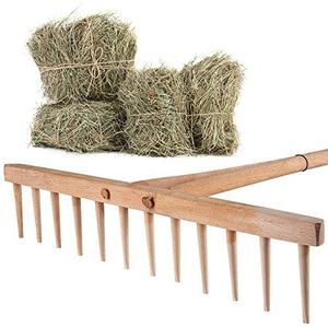 KADAX Hark, hooikhark met lange steel van hout, brede hark voor tuin, bloembed, gazon, comfortabele hark, gazonhark, bladhark, tuingereedschap, tuingereedschap (hout)