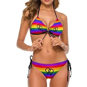 Lesbian Pride LGBT-vlag voor dames, 2-delig, bikini, tie-dye badpak, zwempak