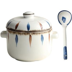 Japanse keramische stoofpot met deksel en lepel, 500 ml soeppan stoofpot voor vogelnest granen, soep, rijst, dessert eiervla, geniet van je goede leven 500ml/18oz Ⅰ