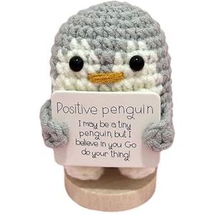 Tainrunse Wolgaren Pinguïn Decoratie Leuke Gebreide Pop Glimlachend Handgemaakt Beeldje voor Positieve Vibes Emotionele Ondersteuning Kamer Decor Inspirerend Cadeau Kinderen Grijs