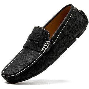 Herenloafers Schoenen Ronde neus Nubuckleer Penny Driving Loafers Antislip Comfortabele platte hak Klassieke instapper (Color : Black, Size : 39 EU)