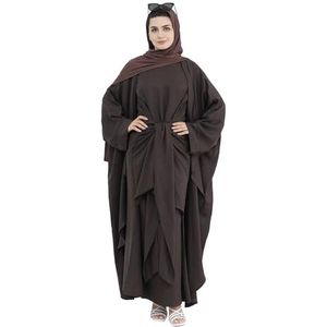 Jazvano Abaya voor Vrouwen Islamitische Gebedskleding Traditionele Moslim Kost¹me Dagelijks Maxi-Jurk Zachte Dubai Reizen 2 Stuks Kleding Suit(? Mouwloze Jurk Vest), koffie, S