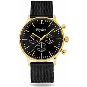 Elysian Gouden Heren Horloge met Roestvrij Stalen Mesh Horlogeband 43mm
