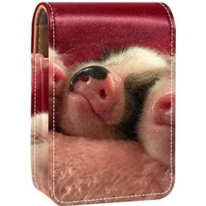 Gepersonaliseerde Lipstick Case Draagbare Make-up Tas Cosmetische Pouch Lippenstift Houder Make-up Organizer Drie Leuke Gelukkige Little Piggy Wiggy, Meerkleurig, 9.5x2x7 cm/3.7x0.8x2.7 in