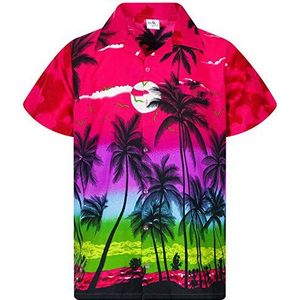 King Kameha Funky Hawaïhemd voor kinderen, jongens, meisjes, korte mouwen, voorzak, Hawaii-print, uniseks, strandpalmenpatroon, Kids Beach Pink, 10 Jaar