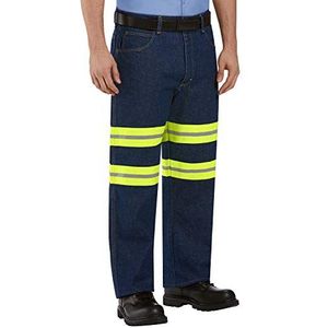 Red Kap - Enhanced Visibility Relaxed Fit Jean - Prewash - Met Geel/Groene Zichtbaarheid Trim