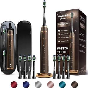Wagner Stern IntelliBrush Series Whitening elektrische tandenborstel met druksensor. Biedt 4 poetsmodi, 3 intensiteiten, 8 zachte opzetborstels en een luxe reiskoffer. (Espresso)