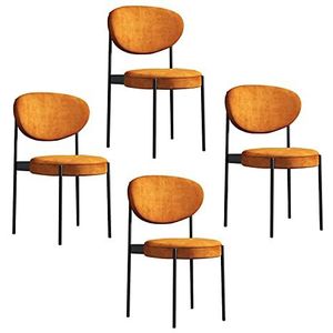 GEIRONV 4 Stuks Keuken Eetkamerstoel,Fluweel Zwarte Benen Rugleuning Lounge Stoel voor Slaapkamer Balkon Woonkamerstoelen Eetstoelen (Color : Orange)