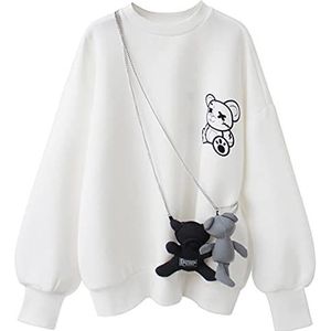 Esdlajks Kawaii Hoodie voor Dames - Kawaii Hoodie Geborduurde Beer Patroon Leuke en Pure Stijl 3D Kawaii Bear Hoodies (Color : White (with dolls), Size : M)