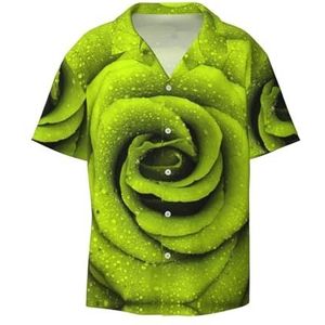 TyEdee Groene rozenprint heren korte mouw overhemden met zak casual button down shirts business shirt, Zwart, 4XL