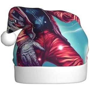 ZISHAK Cool Man In Outer Space Galaxy Delightful Volwassen Pluche Kerst Hoed -Festive Decoratieve Hoed Voor Vakantie Plezier