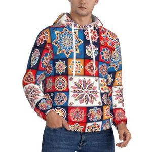 ATTOUD Retro Flowwer Print Heren Hooded Sweatshirt, Lange Mouw Casual Pullover Hoodie, Lichtgewicht Hoodie Voor Mannen, Zwart, L