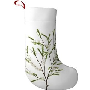RRSZCC Witte Natuurlijke Plant Groene Tak Print Kerst Kousen Xmas Kousen Manchet Kousen Voor Trappen Open haard Opknoping Xmas Home Decor