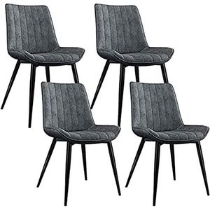 GEIRONV moderne keukenstoelen set van 4, for terras thuis woonkamer koffiestoel mat leer zwart metaal antislip voeten stoelen Eetstoelen (Color : Light gray, Size : 45x43x84cm)