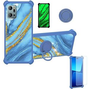 Aroepurt Hoesje voor de IPRO Y300 Hoesje compatibel met IPRO Y300 telefoonhoesje [met schermbeschermer van gehard glas, harde PC + zachte siliconen, ringondersteuning] [gouden glitter + lichtgevend]