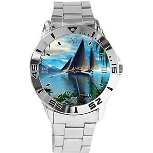 Zeilboot Zee Mode Heren Horloges Sport Horloge voor Vrouwen Casual Rvs Band Analoge Quartz Horloge, Zilver, armband