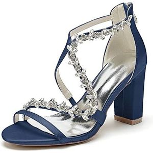 GHSIRUEU Witte Bruiloft Sandalen Voor Bruid Blok Chunky Hakken Formele Avond Party Dress Schoenen Pompen,Marine,36 EU