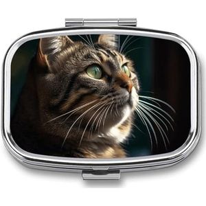 Tabby Cat Pictures pillendoosje reispillenorganizer 2 compartimenten wekelijkse pillenetui met spiegel voor een dag medicijncontainer medicijnorganizer voor portemonnee, zak of portemonnee
