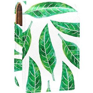 Make-up Lipstick Case voor Buiten Groen Aquarel Bladeren Draagbare Lippenstift Organizer met Spiegel Dames Mini Make-up Tas Neemt Tot 3 Lippenstift