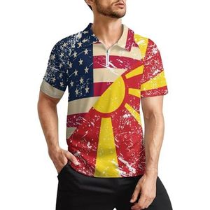 Amerikaanse en Macedonië retro vlag heren golf poloshirts klassieke pasvorm korte mouw T-shirt gedrukt casual sportkleding top S