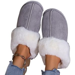 UALXPAO Pluizige Slippers Vrouwen Winter Warm Platte Bont Slippers Vrouwen Faux Suede Pluizige Harige Thuis Slides Vrouw Comfort Antislip Indoor Vloer Katoenen Schoenen, Grijs, 40-41(fit 39-40)