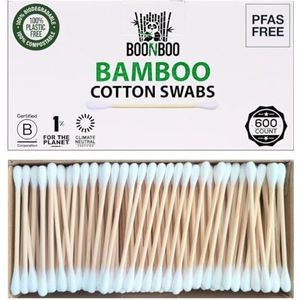 Boonboo Wattenstaafjes | 400 Count Bamboe Wattenstaafjes | Plastic-Free | Biologisch afbreekbaar en Duurzaam