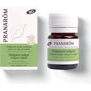 PRANAROM Parels, etherische oregano-olie, 100% natuurlijk en biologisch, mini-capsules om in te slikken, ondersteuning van de spijsvertering, praktisch formaat, smaakneutraal, 60 mini-capsules.