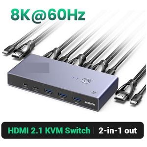 8K 60Hz KVM-switch USB C USB3.0 KVM-switcher 2 pc's,Schakelde soepel