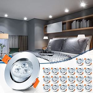 Ikodm Led-inbouwlampen 3 W, led-inbouwspots 230 V, platte plafondspots, diameter van het gat Ø 65 mm, koudwit 6000 K, set van 80, LED-plafondlamp voor badkamer, slaapkamer, keuken