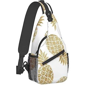 Sling Rugzak Borst Tas Klassieke Snake Huid Anti Diefstal Crossbody Schoudertas Dagrugzak Outdoor Sport Reizen Wandelen voor Mannen Vrouwen, Gouden Ananas Achtergrond, Cross chest bag diagonally