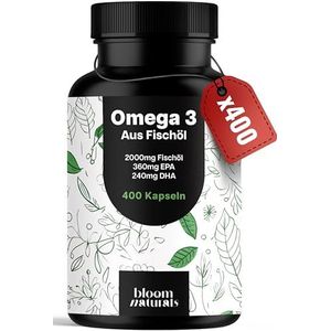 Omega 3 Capsules Hooggedoseerd – 400 Capsules met 2000 mg – EPA 360 mg & DHA 240 mg Visolie per Dagdosering – Omega 3 Vetzuren – Geproduceerd in Duitsland – Laboratoriumgetest