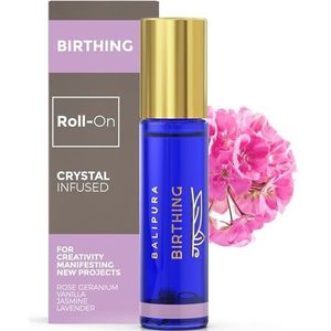 Balipura Kristal Roller - '' Geboorte '' Rozenkwarts met Natuurlijke en Amethist Edelstenen – voor Creativiteit - Met Essentiële Oliën van Organische Lavendel en Vanille - Handgemaakt in Bali - 8ml