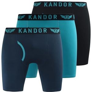 Kandor Boxers voor heren met lange pijpen, 3 stuks, stretch katoen, anti-schaafende boxershorts voor heren, herenondergoed met opening aan de voorkant, onderbroeken multipack, Turkoois Mix Pk, XL tall