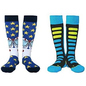 7-Mi Skisokken, kinderskisokken, uniseks, thermische wintersokken, kniekous, snowboardsokken, jongens en meisjes, warm en ademend, sneldrogend, 2 paar, blauw, 5-10 Jaar
