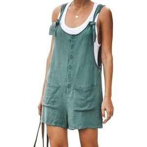 Jumpsuits Voor Vrouwen Zomer Casual 2 Sets Vrouwen Casual Jumpsuits Shorts Losse Rompertjes Zomer Effen Kleur Knop Vrouwen Playsuits, Bohe groen, 5XL