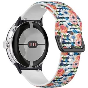 RYANUKA Zachte sportband compatibel met Google Pixel Watch 2 (2023) / Pixel Watch (2022) (roze oranje wit blauwe bloemen) siliconen armband accessoire