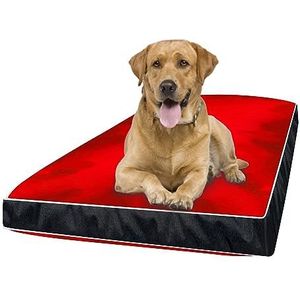 Mojo Hondenkussen waterdicht, comfortabel scheurbestendig, schuim gevuld bed, huisdierenkrat kussen verwijderbare ritshoezen wasbaar (groot: 105x65x10cm, rood/zwart)