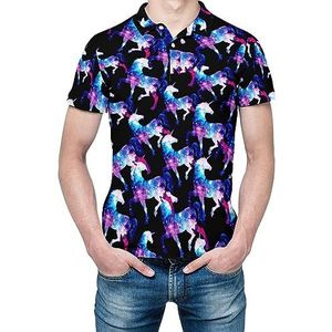 Rainbow Galaxy Unicorn Heren Shirt met korte mouwen, golfshirt, normale pasvorm, tennisshirt, casual business tops
