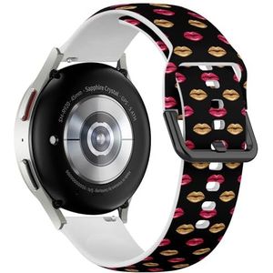 Sportieve zachte band compatibel met Samsung Galaxy Watch 6 / Classic, Galaxy Watch 5 / PRO, Galaxy Watch 4 Classic (roze goud glanzende lippenstift kiss) siliconen armband accessoire