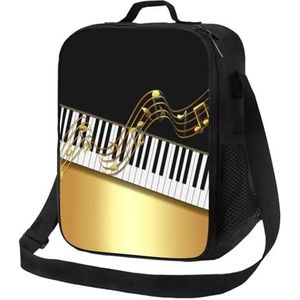 EgoMed Lunchtas, duurzame geïsoleerde lunchbox herbruikbare draagtas koeltas voor werk schoolelegante gouden noten pianosleutel zwart
