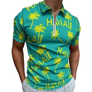 Hawaii Poloshirt met tekst en palmbomen voor heren, casual T-shirts met ritssluiting en kraag, golftops, slim fit