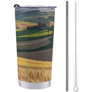 AQRJLPM Italië Toscaanse autobeker van roestvrij staal 20 oz beker met rietje en deksels lekvrij geïsoleerde roestvrijstalen reiskoffiemok pobtable voor koude warme dranken kamperen