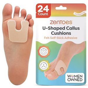 ZenToes U-vormige vilten eeltkussentjes | Bescherm eelt tegen wrijven op schoenen | Verminder voet- en hielpijn | 24 stuks | 1/8 inch zelfklevende pedikkussens
